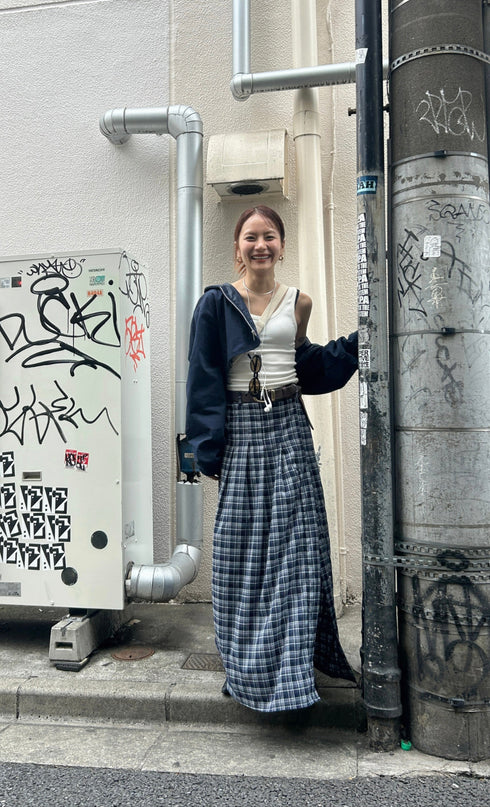 チェックスリットボタンスカート